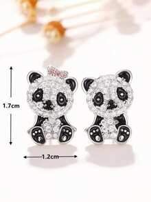 可爱创意小熊猫耳钉，适合女孩和动物爱好者 - 彩色 - 查看 4
