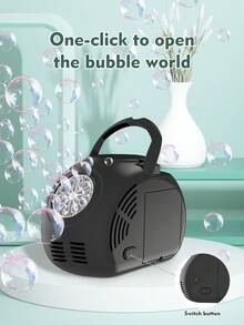 Compact Handheld Bubble Machine Toy, Black & White, Fully Automatic, Bubble Blower With Lighting, Multi-Hole Round Design, Holiday Gift (Batteries And Bubble Liquid Not Included)