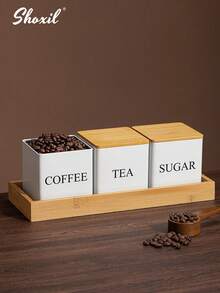 shoxil 1 Pc Iron Airtight Jar, Coffee Bean, Tea & Sugar Storage Jar, Kitchen Food & Spice Storage Box/Jar, Lidded Moisture-Proof Small Jar, Suitable For Kitchen Storage Of Coffee Beans, Tea, Salt, Sugar And Grains