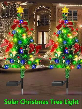 Solarbetriebene Weihnachtsbaum Wegbeleuchtung, Künstlicher beleuchteter Weihnachtsbaum für Outdoor, Solarbetriebener Mini-Weihnachtsbaum mit Beleuchtung für Außenbereich, Garten, Terrasse, Solarweihnachtsdekoration (2 Stile)