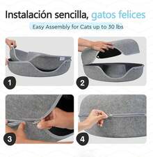 AKASENKO Cama deúnel para Gatos, Nido para Gatos Disponible en Las Cuatro Estaciones, Tubo Redondo Desmontable de Fieltro, con Mirilla, Adecuado para Mascotas pequeñas. (Gris, 50 * 50 * 20) - Gris - Ver 6