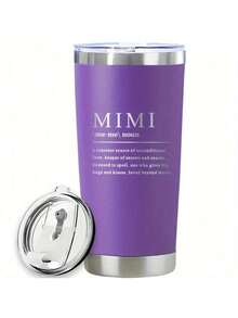 1pc 20oz Stainless Steel Tumbler With Lid - Mimi Quote, Unconditional Love, Reusable Drink Cup For Hot & Cold Beverages, Green/Deep Red/Purple, Perfect Gift For Mother'S Day Or Birthdays, Insulated Coffee Cup, Sentimental Cup Design, Durable Drinkware - 紫色 - 查看 1