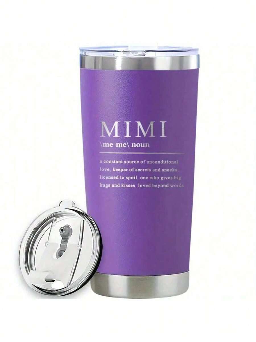 1pc 20oz Stainless Steel Tumbler With Lid - Mimi Quote, Unconditional Love, Reusable Drink Cup For Hot & Cold Beverages, Green/Deep Red/Purple, Perfect Gift For Mother'S Day Or Birthdays, Insulated Coffee Cup, Sentimental Cup Design, Durable Drinkware - 紫色 - 查看 1