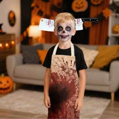 1 件万圣节儿童围裙，带有血腥飞溅设计，适合鬼屋服装，逼真的恐怖角色扮演配件，适合节日派对
