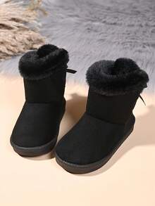 （建议购买比平时尺码大一码的尺码）新款冬季保暖婴儿靴，时尚防滑软底短靴，女童雪地靴，厚底靴，毛绒鞋 - 黑色 - 查看 4