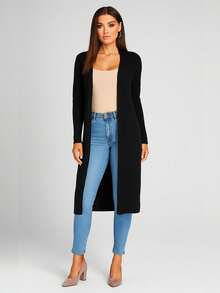 Women's Elongated Cardigan Kimono Coat Fitted Sleeve Elegant Premium Luxury - màu đen - Xem 1