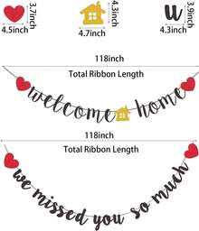 Welcome Home Banner And We Missed You So Much Banner Black Glitter For Homecoming, Family Theme Party, Military Return Party Decorations(Pre-Strung) - 金色 - 查看 3