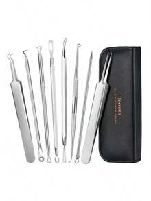 Kit Profesional de 8 Piezas para la Eliminación de Puntos Negros y Acné, Eliminador de Puntos y Granos, Herramienta de Limpieza de Acné de Acero Inoxidable de Doble Extremo, con Caja Portátil - 8 - Ver 1