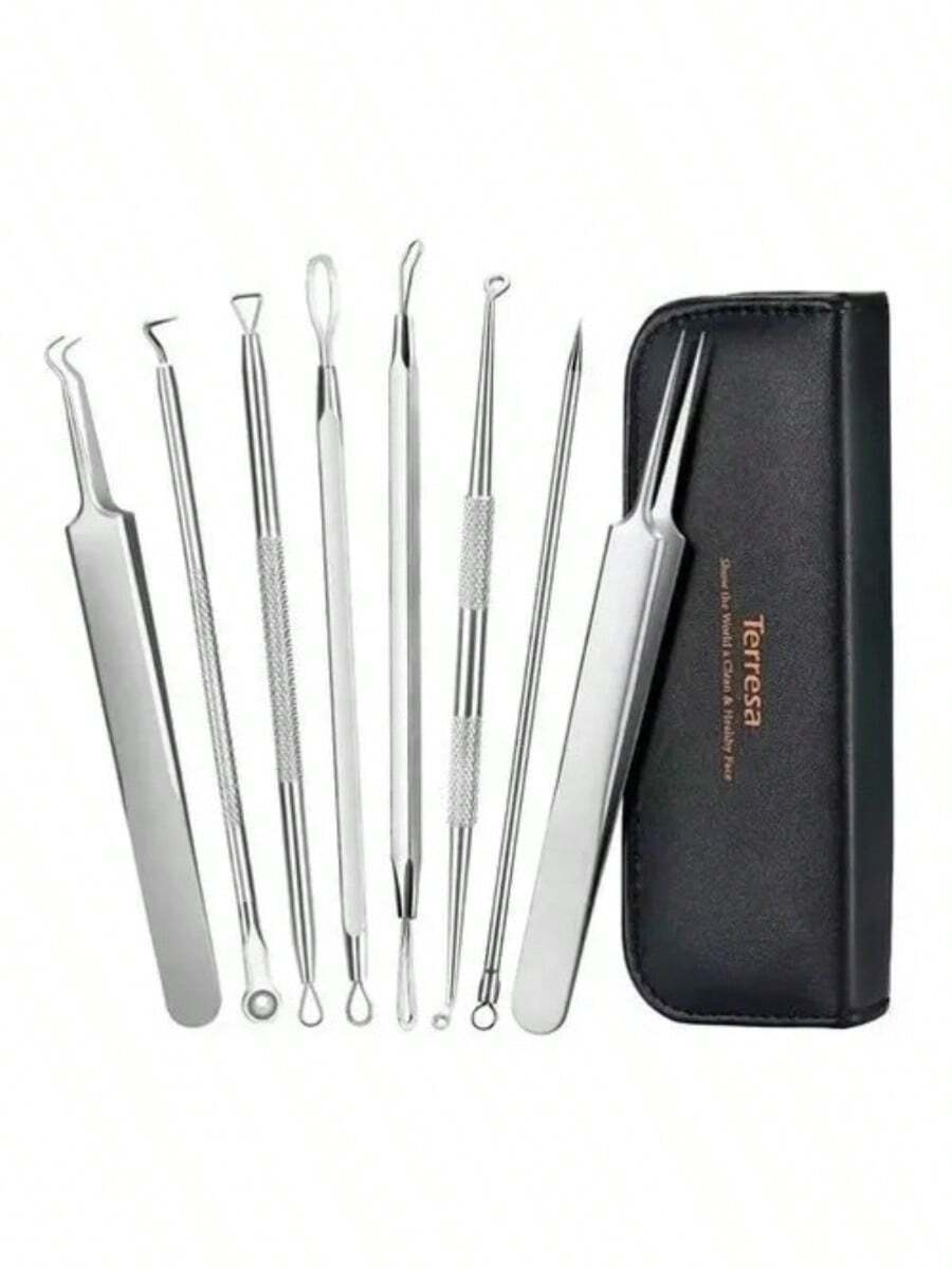 Kit Profesional de 8 Piezas para la Eliminación de Puntos Negros y Acné, Eliminador de Puntos y Granos, Herramienta de Limpieza de Acné de Acero Inoxidable de Doble Extremo, con Caja Portátil - 8 - Ver 1