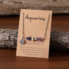 1pc Bohemian Style Natural Stone Necklace With 12 Zodiac Birthstone Pendants - Astrology Constellation ​Personalized Aries​,Taurus​​,Gemini​​,Cancer​​​​,Leo​ ,Virgo​,Libra​,Scorpio​​,Sagittarius​​,Capricorn​,Aquarius​​,Pisces​ Jewelry Perfect Birthday Gift For Her Women, Men, Daughte, Wedding Party Mother's Day Christmas Versatile Everyday Wear (Stone Shape, Size, And Color May Vary)