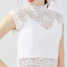 1PC Elegant Lace Floral Fake Collar For Women - Plus Size Detachable Half Shirt Blouse