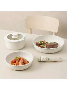 5pcs Detachable Cookware Set, Non-Stick Frying Pan, Saucepan, Detachable Handle, Marble Coating, High-Quality Pots And Pans, Heat-Resistant, Versatile Handle Can Be Used As Cookware Or Tableware - Multicolor - View 3