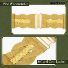 Vintage Stretchy Wide Elastic Belt With Gold Buckle For Women - 黃色 - 查看 8