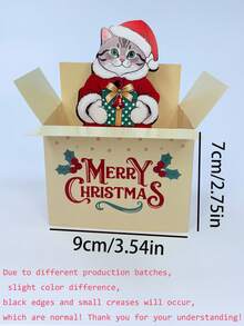 1PC Cute Christmas Kitten 3D Card, Christmas Kitten With A Gift In Hand, Cartoon Three-Dimensional Christmas Card, Christmas Greeting Card For Cat Lovers, Colorful 3D Christmas Cards Suitable For Sending To Family, Partners, Friends And Colleagues, Exquisite Greeting Cards Printed With Christmas Elk And Snowman (Gift Card Envelope), And Christmas Greetings Can Be Written On The Back! - one-size - View 2