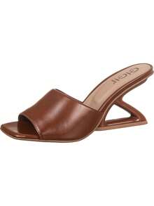 Sandália Feminina Tamanco Mule Salto Geométrico Vazado Confortável Elegante GiGiL - Caramelo - Visão 5
