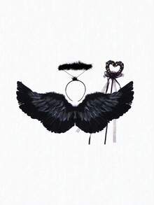 3 件天使翅膀服装配饰 - 成人羽毛翅膀带光环头带套装，轻便可调节仙女翅膀 - 彩色 - 查看 9