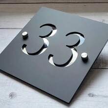 Letrero de número de casa personalizado placas de dirección personalizadas con nombre de calle números de casa para exteriores placa moderna de puerta flotante 3D placas para exteriores y arte de - NegroPlata - Ver 8