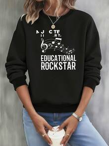 Women'sMusicNoteandEducationalPatternPrintedSweatshirt-BlackwithWhiteLetters,CasualLongSleeveRoundNeckpullover,MusicTeacherApparelFourSeasonsComfortableStyle,SuitableforEducatorsandMusicEnthusiastsFashionDesign,SoftFabric,TrendyLoosefitHipHopStreetStyle,Unisex Style For Both Men And WomenFashion DesignComfortable For SportsThe Fabric Is SoftEveryday CasualSpring And Autumn New StyleHome Daily - Black - View 1