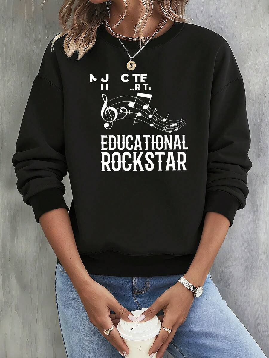 Women'sMusicNoteandEducationalPatternPrintedSweatshirt-BlackwithWhiteLetters,CasualLongSleeveRoundNeckpullover,MusicTeacherApparelFourSeasonsComfortableStyle,SuitableforEducatorsandMusicEnthusiastsFashionDesign,SoftFabric,TrendyLoosefitHipHopStreetStyle,Unisex Style For Both Men And WomenFashion DesignComfortable For SportsThe Fabric Is SoftEveryday CasualSpring And Autumn New StyleHome Daily - Black - View 1