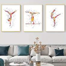 3pcs Gymnastics Silhouette Canvas Art Set - Abstract Splash Ink Style, Unframed Wall Decor For Girls' Bedroom & Nursery - Multicolor - View 1