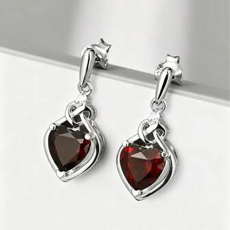 925 银石榴石心形吊坠耳环，饰有绳结元素，浪漫优雅，适合婚礼、浪漫约会、派对、情人节、周年纪念日和日常佩戴
