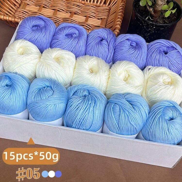 750g, Set de 15 piezas de hilo de mezcla de lujo - Combinación de 3 colores [Aprox. 750g/15 bolas por paquete], Beige suave, Hilo de artesanía multicolor para tejer a mano, Adecuado para mantas de bebé, bufandas, cárdigans, chales y manualidades DIY - 15 ovillos de hilo para bebé de colores a juego - Añade 11