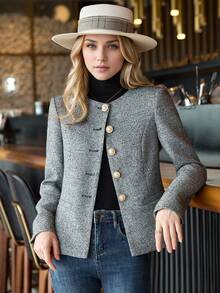 2025春季新款时尚简约优雅女士长袖西装外套 - 灰色 - 查看 1