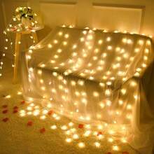 室内户外灯串，暖白太阳能灯串婚礼派对装饰灯，星雪水晶球灯串闪烁仙女灯串适用于卧室婚礼圣诞树装饰（太阳能或电池供电） - 彩色 - 查看 7