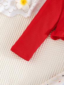 2pcs Girls Spring/Autumn Ruffled Jacket & Butterfly Floral Print Sleeveless Dress Set, Fashionable & Cute - Rose Red - View 4