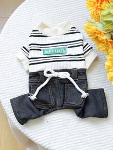 PETCIRCLE 1件宠物衣服，狗狗/猫咪套装，小型犬/幼犬休闲条纹弹力裤，舒适可爱 - 彩色 - 查看 11