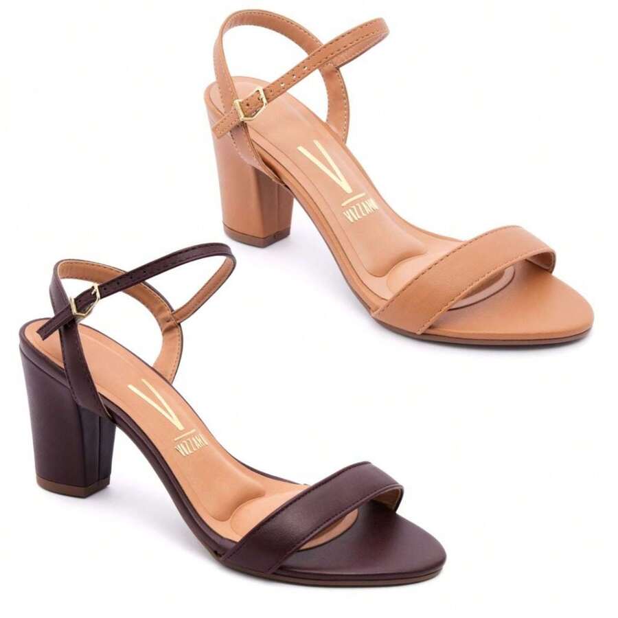 Kit 2 Original Vizzano Women's Sandals With Medium Thick Heel - 葡萄酒和焦糖 - 查看 1