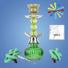 Hookah Set With Everything - Pink Hookah Set 2 Hose Hookah –12" Mini Hookah 2 Hose Hookah Set With 50x Foil 50x Tips 2x Hookah Hose Tongs - Hookah Kit