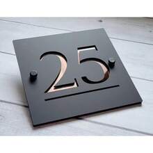 Letrero de número de casa personalizado placas de dirección personalizadas con nombre de calle números de casa para exteriores placa moderna de puerta flotante 3D placas para exteriores y arte de - NegroPlata - Ver 4