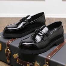 Classic Crocodile Patterned Loafers, Business Casual Bean Shoes, Business Formal Shoes, Party, Wedding, Dance And Work Shoes - 黑色 - 查看 1