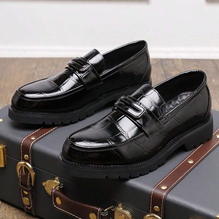 Classic Crocodile Patterned Loafers, Business Casual Bean Shoes, Business Formal Shoes, Party, Wedding, Dance And Work Shoes - 黑色 - 查看 1