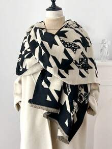 FADZOYLE 1pc Women's Plaid Scarf Shawl, Soft Vintage Elegant Faux Cashmere Long Neck Wrap, Windproof Fashion, Warm Accessory For Autumn/Winter, Suitable For Daily, Evening Gown, Travel, Office, Wedding And Gift - Black - View 7