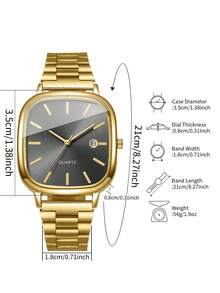 2 件/套时尚情侣简约表盘日历石英腕表，经典时尚 - 金色 - 查看 3