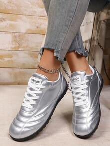 女士透气网眼皮革厚底运动鞋，休闲厚底运动鞋，棕色