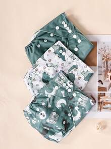 3 件装可重复使用可调节口袋布尿布绒面布内衬防水超强吸水布尿布适合 3-15 公斤婴儿 - 彩色 - 查看 16