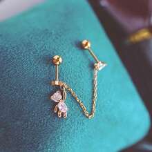 1/2 件可爱熊耳夹耳环带链，双穿孔耳钉，不锈钢时尚首饰 - 耳環 - 查看 5