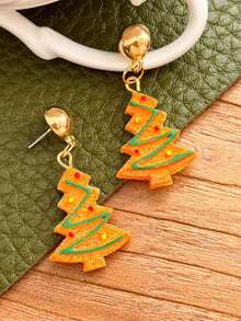 زوج من أقراط قلادة شجرة عيد الميلاد بتصميم رجل الزنجبيل والبيت، تصميم كرتوني جميل بوجه مبتسم وتفاصيل تزيين وفيونكة خضراء، مناسب للرجال والنساء للارتداء اليومي، هدية ممتازة لعيد الهالوين وعيد الميلاد وعيد المعلم والأعياد، مجوهرات فريدة ومتينة