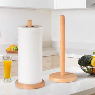 Soporte de madera maciza para toallas de papel, dispensador de encimera grande con base antideslizante para cocina, baño o sala de estar