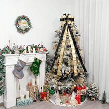 Tree Topper Bow, 53x13 Inches Large Velvet Topper Bow With Gold Snowflakes, Decorative Ribbon Bows Xmas Tree Wreath Door Festival Home Decor(Red & Gold Snowflake) - Đen & Vàng - Xem 11