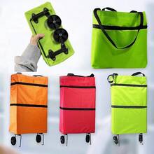 带轮子的可折叠便携式购物袋，大容量家用杂货袋，也适用于超市购物、户外活动等场景，专为追求方便实用的人士设计，易于使用和存储。