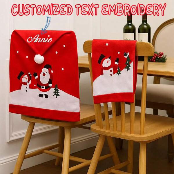 1 buc. Husă de scaun personalizată cu broderie de Crăciun cu pălărie de Moș Crăciun, decor pentru sufragerie de sărbători, decorațiuni pentru petrecere de Crăciun, decorațiuni de Crăciun, pijamale de Crăciun, cadouri de Crăciun, decor de Crăciun