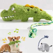 1 pieza Muñeco de peluche de cocodrilo con sonido para mascotas, muñeco de cuerda para morder, muñeco de peluche con chillido para gatos y perros, muñeco antiestrés para mascotas adecuado para la diversión diaria de todos los gatos y perros