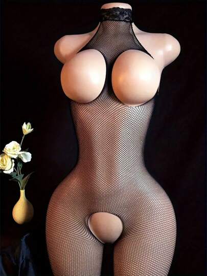 Sexy Lingerie, Sexy Black Mesh Bodysuit, High-Stretch Lace Contrasting Neckline With Cut-Out Chest And Slit Details - Sleeveless, Women's Sexy Bodysuit, Evening Dress, Date Night Outfit, Sleeveless Bodysuit, Breathable Material, Soft Texture, Women's Lingerie, Fashion Bodysuit, Fashion Lovers, Lingerie Lovers