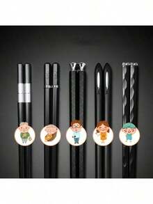 5 Pairs Of Vintage Chopsticks Set, And Fiberglass Synthetic Chopsticks, Non-Slip And Durable Sushi Chopsticks, For 5 People, Suitable For Holiday Parties, Weddings, Hotels, Restaurants And Gifts. - màu đen - Xem 5