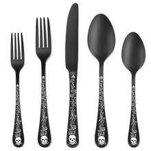 5/20pcs Gothic Design Cutlery Service For 4/6, Premium Stainless Steel Flatware Includes Spoon Fork And Knife, Cool Silverware With Skull&Rose Pattern, Mirror Polished, Nice Gift For Dark&Rock Lover//Birthday ,Kitchen,Christmas Gift,School Supplies - màu đen - Xem 10