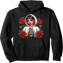 Chicana Mexicana Latina With Red Roses Pullover Hoodie - 黑11 - 查看 1